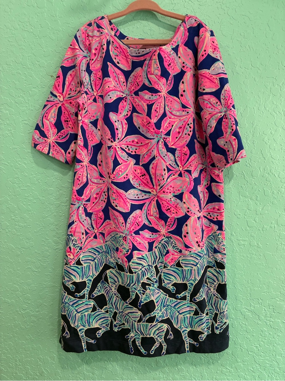 Lilly Pulitzer girls XL 12-14 Bright Floral Zebra Print dress Pink blue preppy